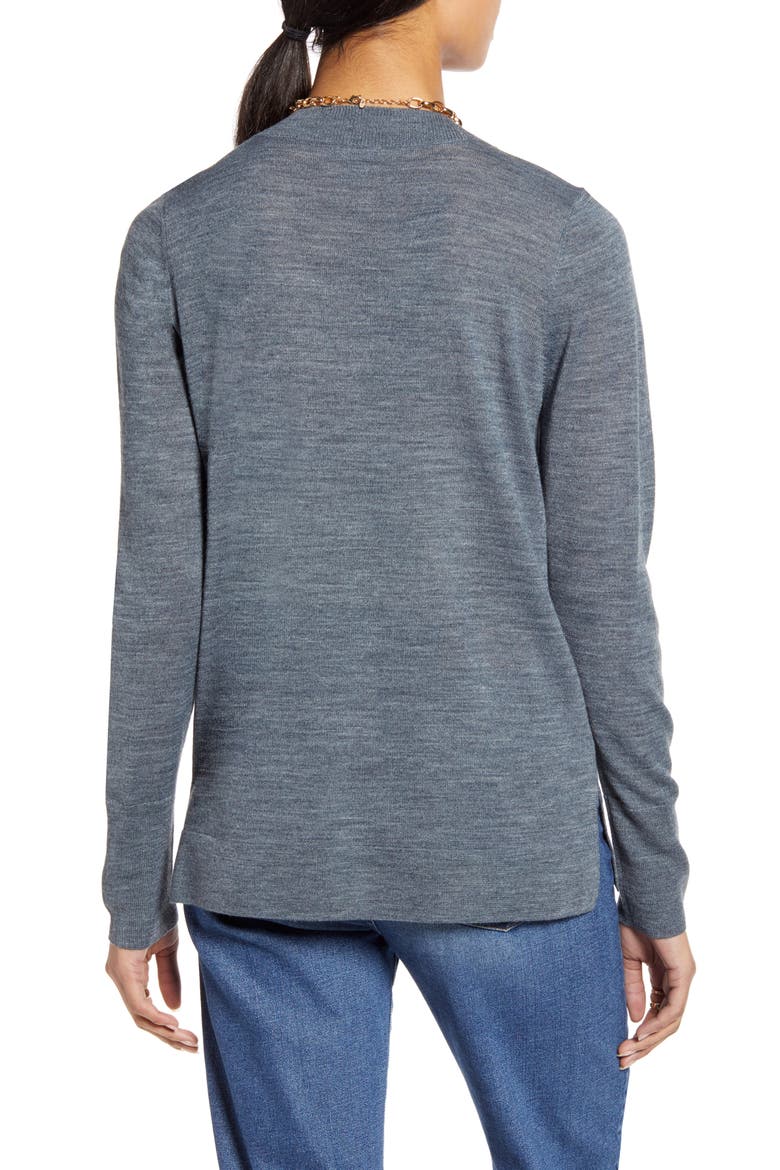 V-Neck Merino Wool Blend Sweater, Alternate, color, GREY HEATHER