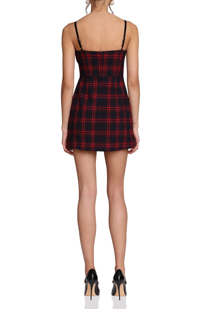 Avec Les Filles Double Bow Keyhole Minidress, Alternate, color, Red Plaid