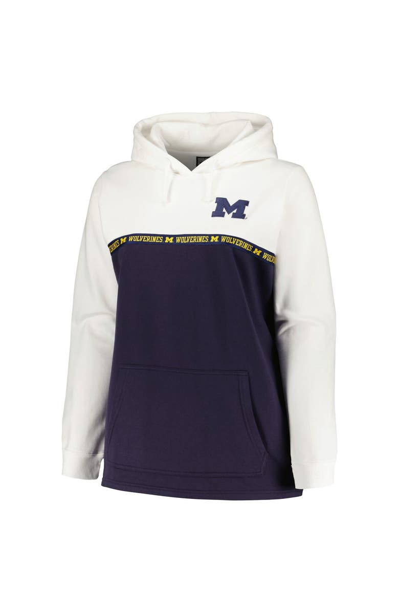 PROFILE Women's Profile White/Navy Michigan Wolverines Plus Size Taping Pullover Hoodie, Alternate, color, 