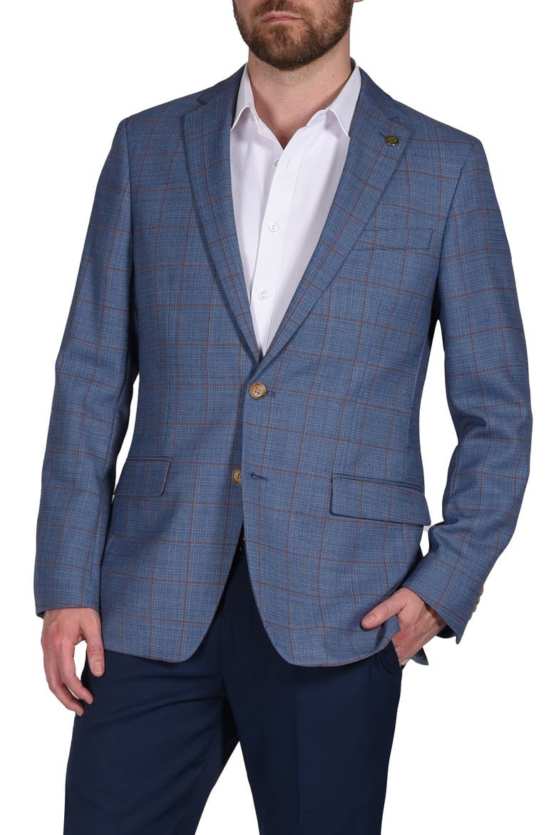 Windowpane Stretch Wool Blend Sport Coat, Main, color, BLUE