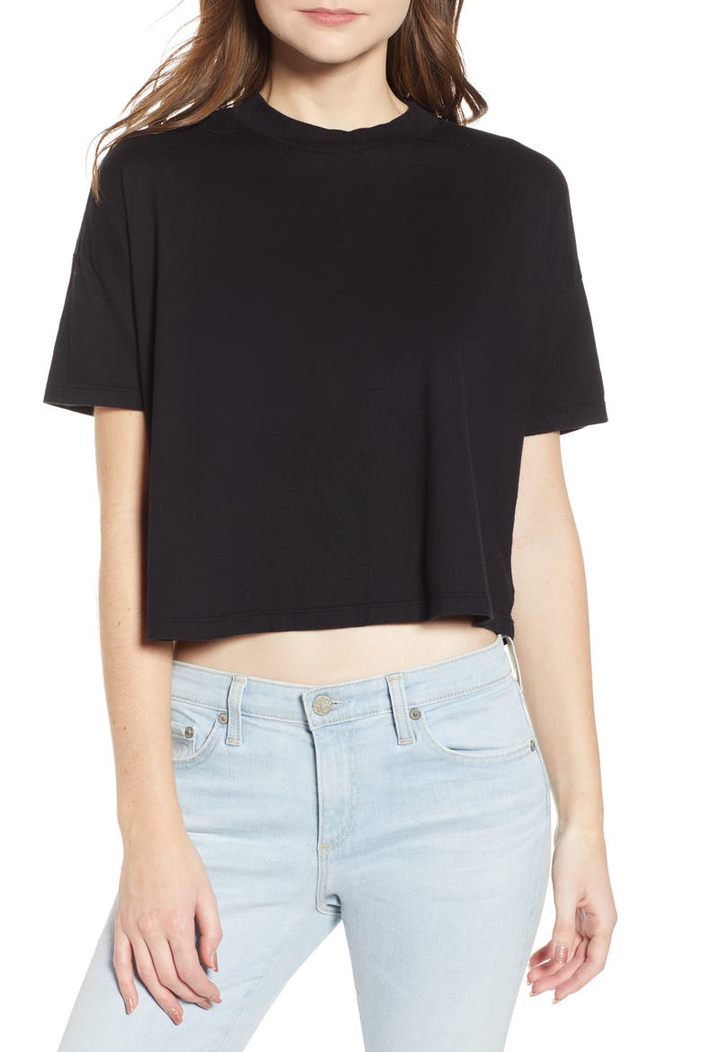 Drew Drop Shoulder Crop Tee, Main, color, TRUE BLACK