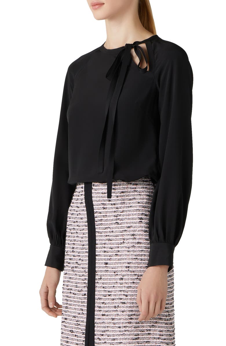 St. John Collection Asymmetric Tie Neck Silk Crêpe de Chine Blouse, Alternate, color, 