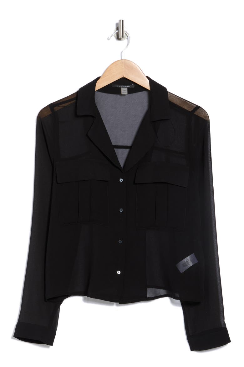 Print Long Sleeve Crop Blouse, Alternate, color, BLACK