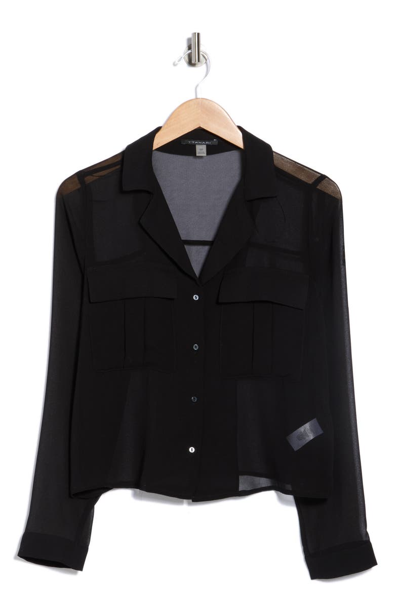 T Tahari Print Long Sleeve Crop Blouse, Alternate, color, Black