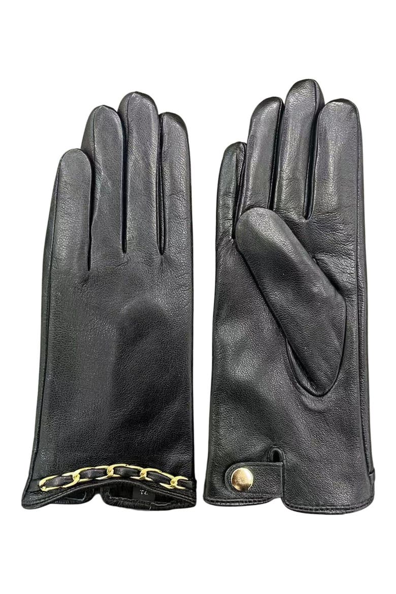 Chain Trim Leather Gloves, Main, color, BLACK