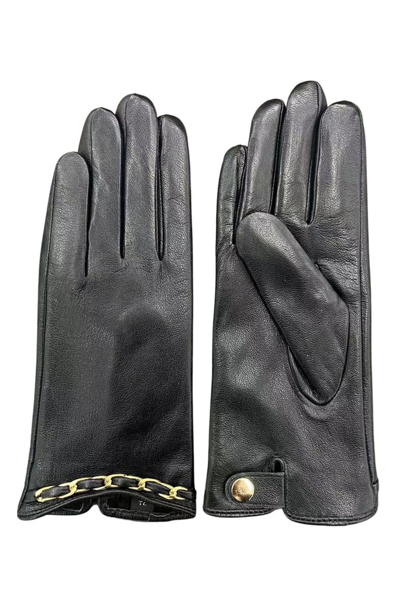 MARCUS ADLER Chain Trim Leather Gloves, Main, color, Black