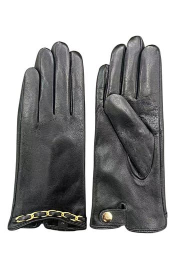 Marcus Adler Chain Trim Leather Gloves In Black