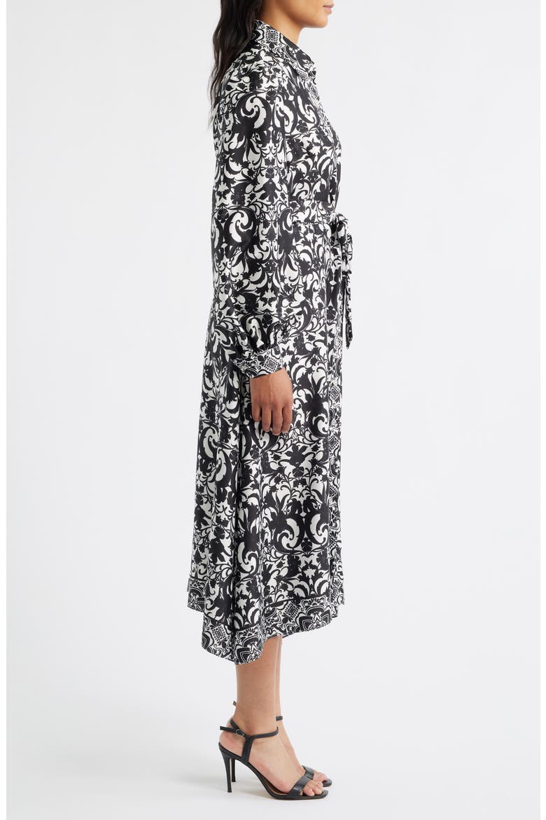 Scroll Print Long Sleeve Shirtdress, Alternate, color, BLACK IVORY