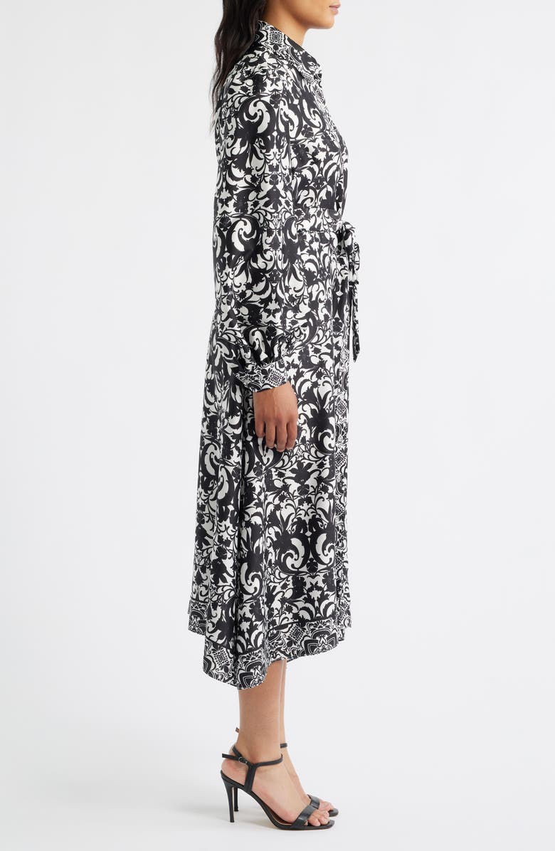 Julia Jordan Scroll Print Long Sleeve Shirtdress, Alternate, color, Black Ivory