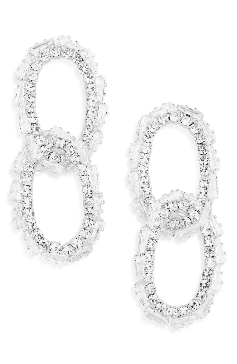 Tasha Crystal Pavè Link Drop Earrings, Main, color, Silver Crystal