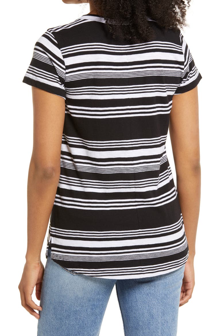 Snap Front Henley T-Shirt, Alternate, color, BLACK- WHITE HORIZON STRIPE