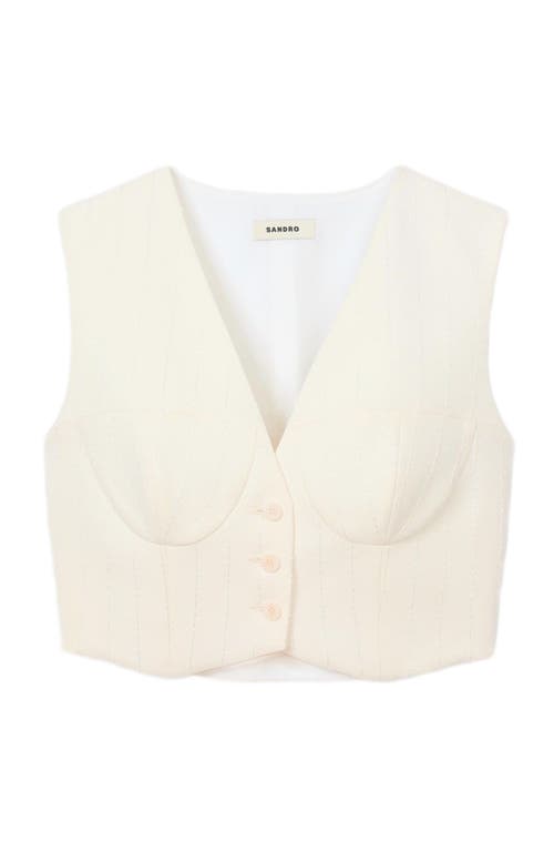 Sandro Sequin Cropped Jacket In Ecru