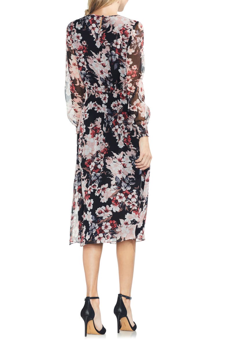 Timeless Blooms Cinch Waist Midi Dress, Alternate, color, RICH BLACK