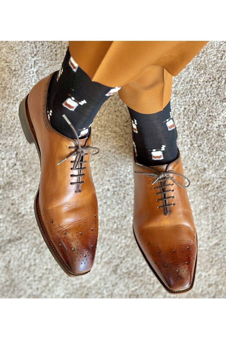 Jack's Bourbon and Cigar Over The Calf Mercerized Cotton Socks, Alternate, color, Black