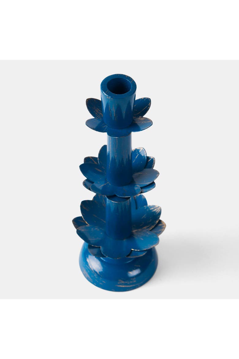Lotus Bloom Tapered Candleholders, Alternate, color, Patina White