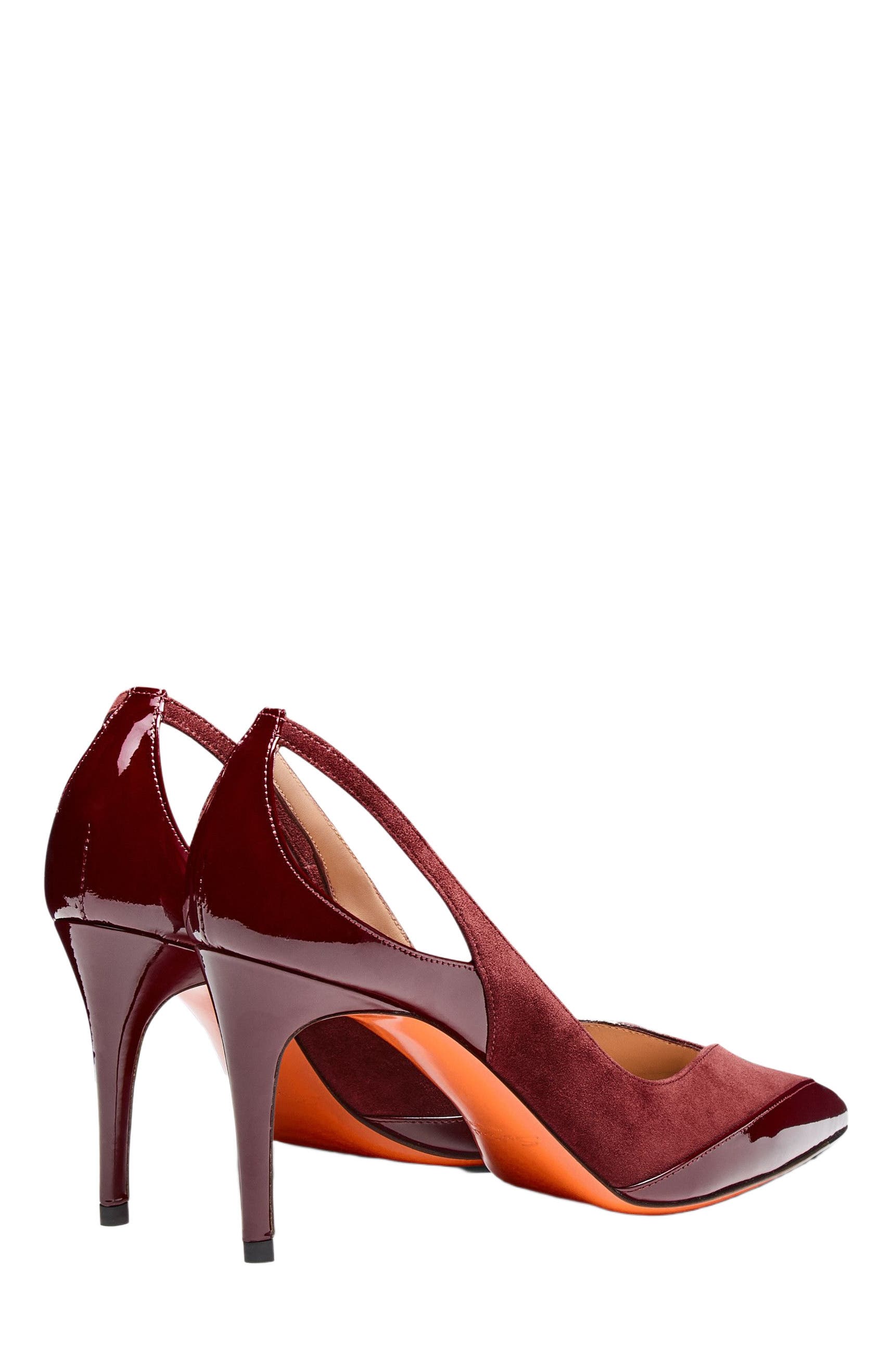 Santoni Women's patent leather and suede high-heel pump, Alternate, color, Burgundy