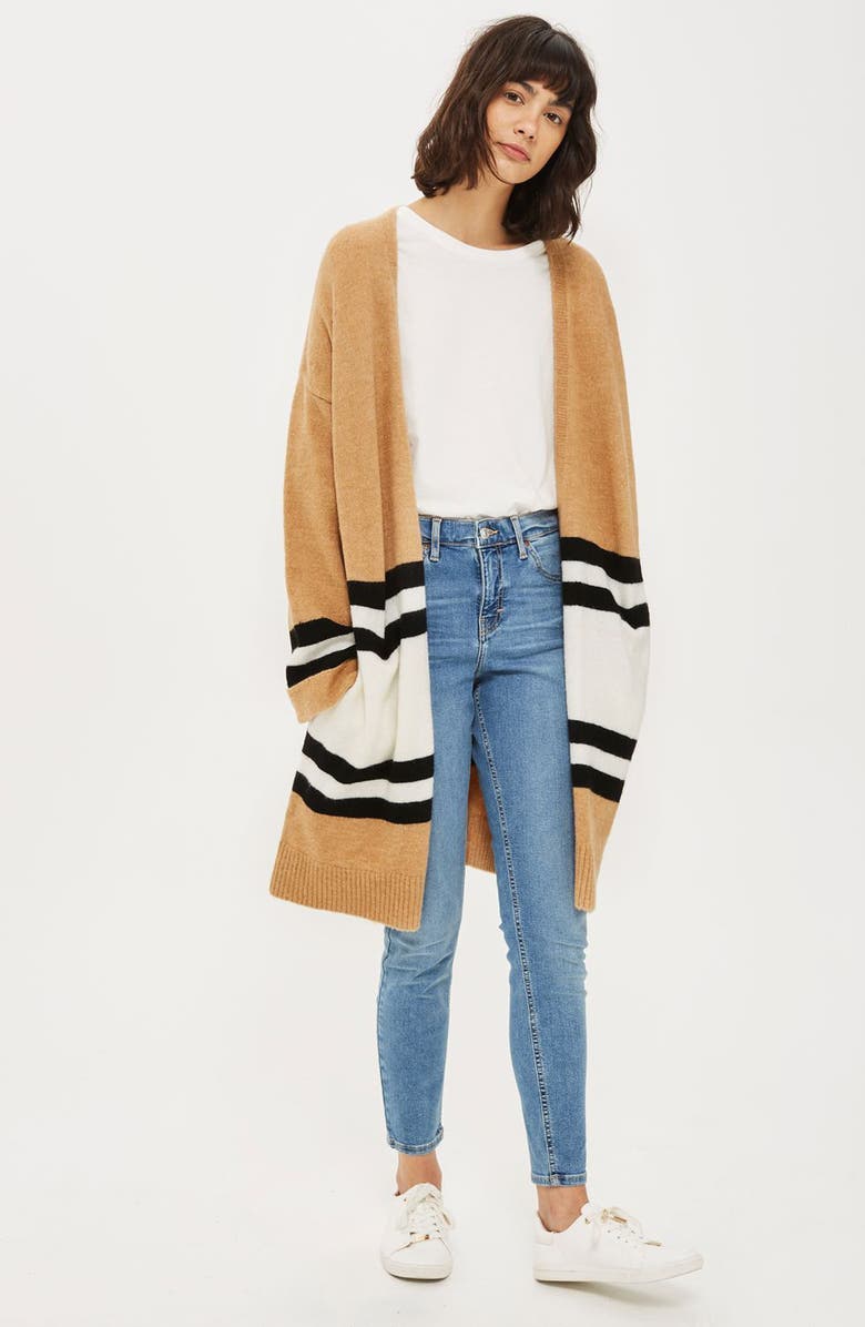 Topshop Stripe Colorblock Cardigan, Alternate, color, 