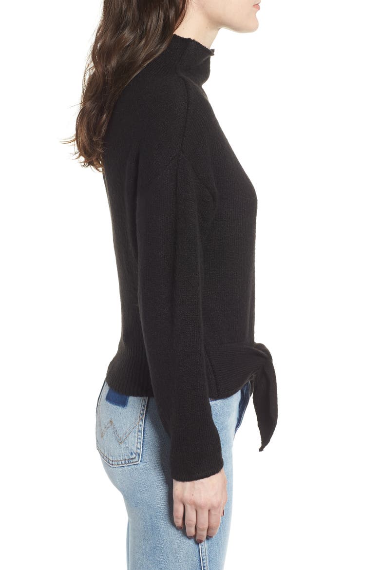 Tie Hem Funnel Neck Sweater, Alternate, color, BLACK
