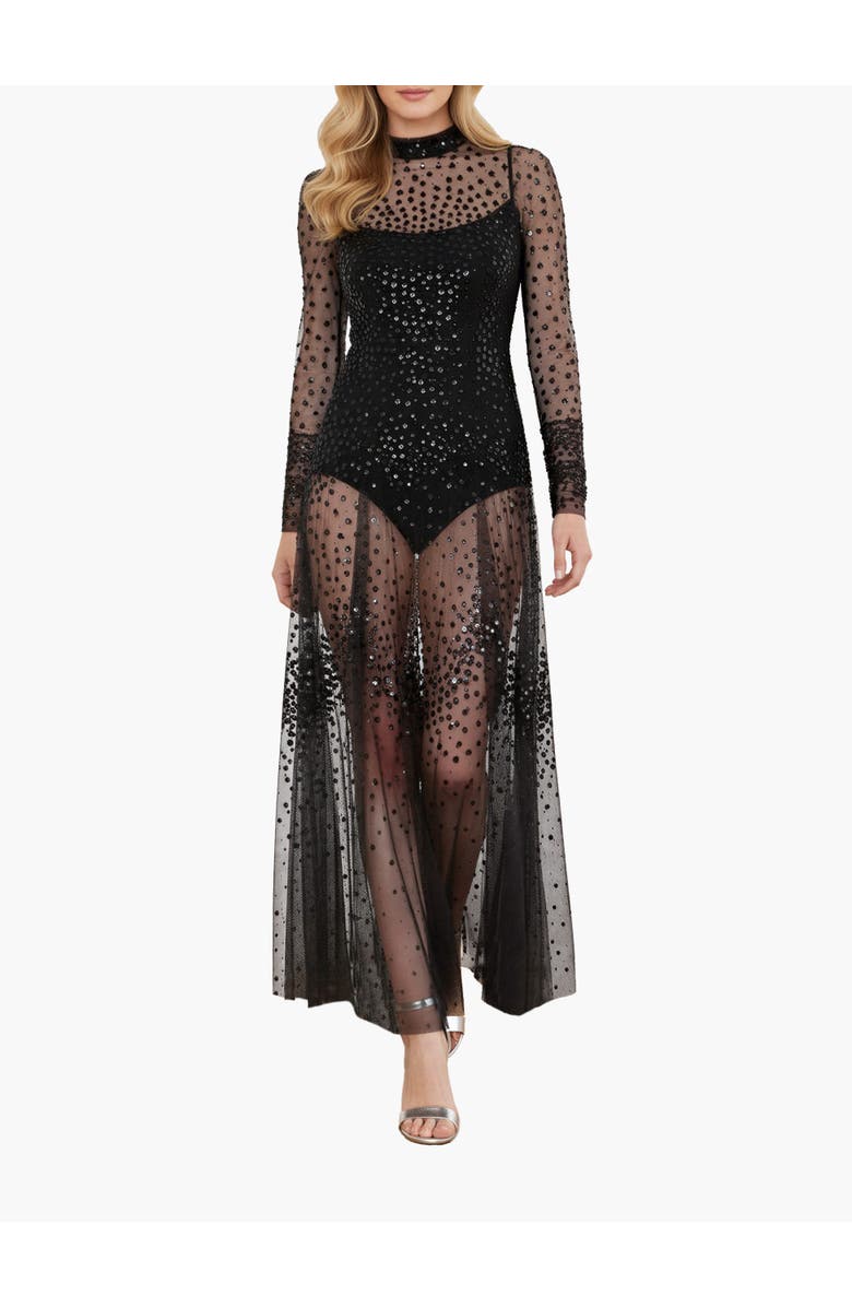 Needle & Thread Scallop Sequin Sheer Bow Ankle Gown, Main, color, Graphite