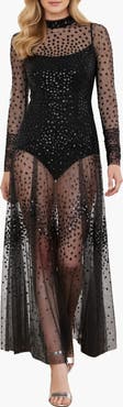 Needle & Thread Scallop Sequin Sheer Bow Ankle Gown