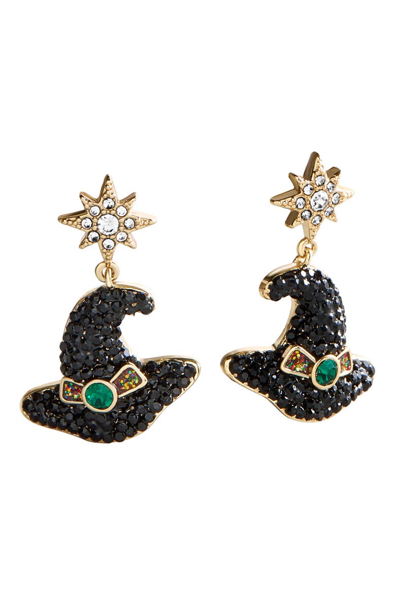 Hats the Spirit Witch Drop Earrings, Main, color, BLACK