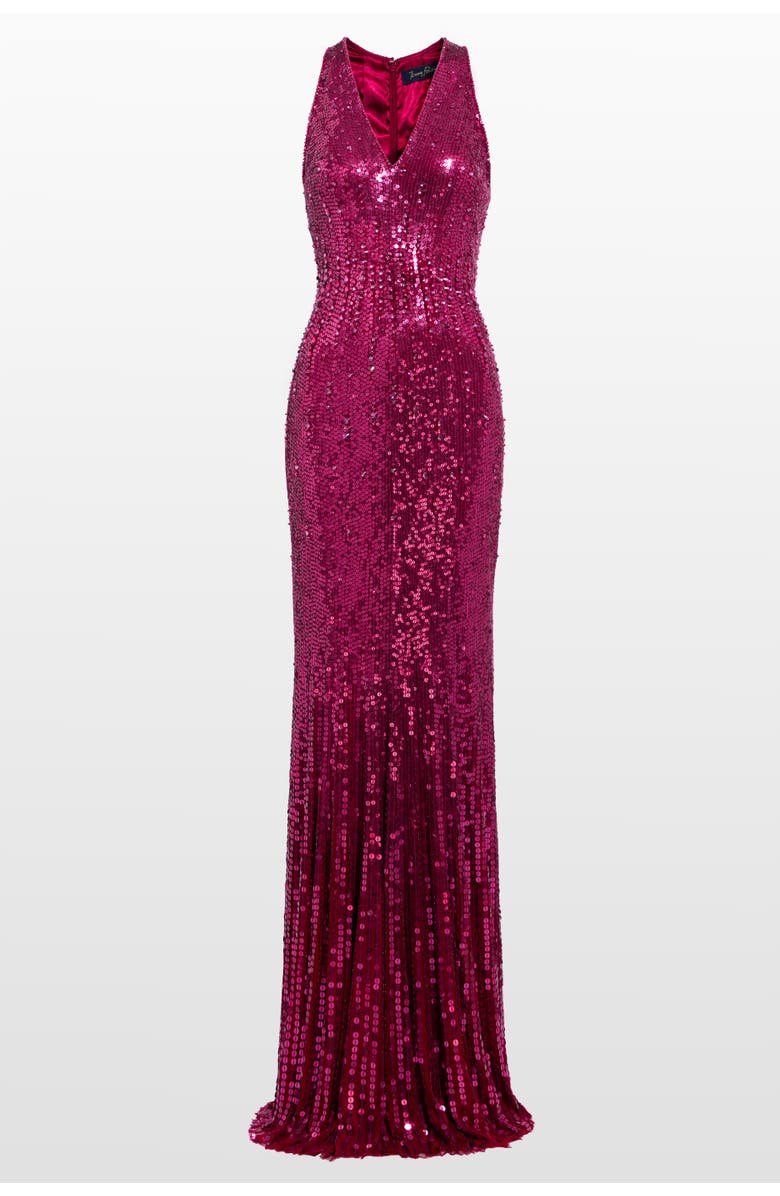 Jenny Packham Black Flower Sequined V-Neck Maxi Dress, Main, color, Merlot
