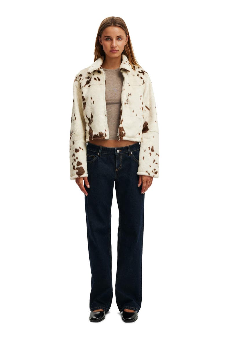 Women's Cow Faux Fur Jacket, Alternate, color, Brown