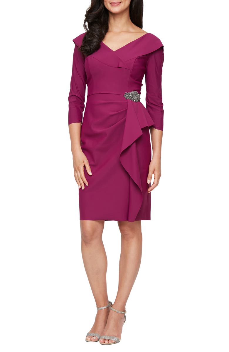 Alex Evenings Contour Collection Cocktail Dress, Main, color, Passion