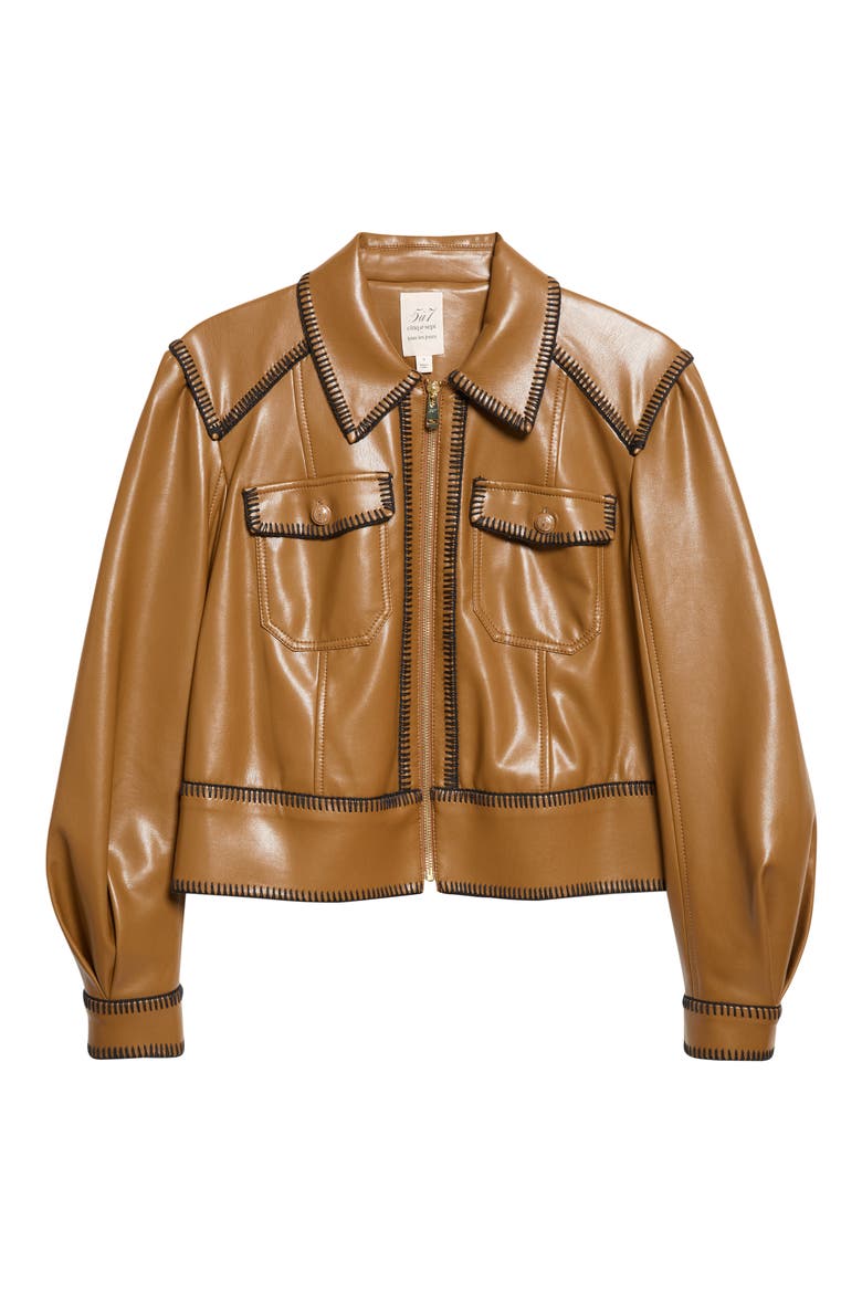 Kimmy Whipstitch Faux Leather Jacket, Alternate, color, CHOCOLATE MILK/ BLACK