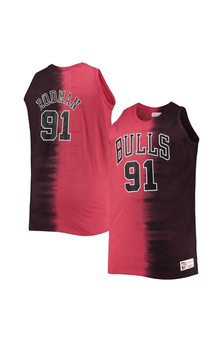 Mitchell & Ness Men's Mitchell & Ness Dennis Rodman Black/Red Chicago Bulls Big & Tall Profile Tie-Dye Player Tank Top, Main, color, 