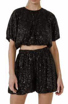 Sequin Puff Crop Top