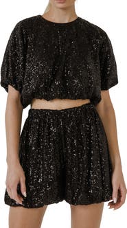 Endless Rose Sequin Puff Crop Top
