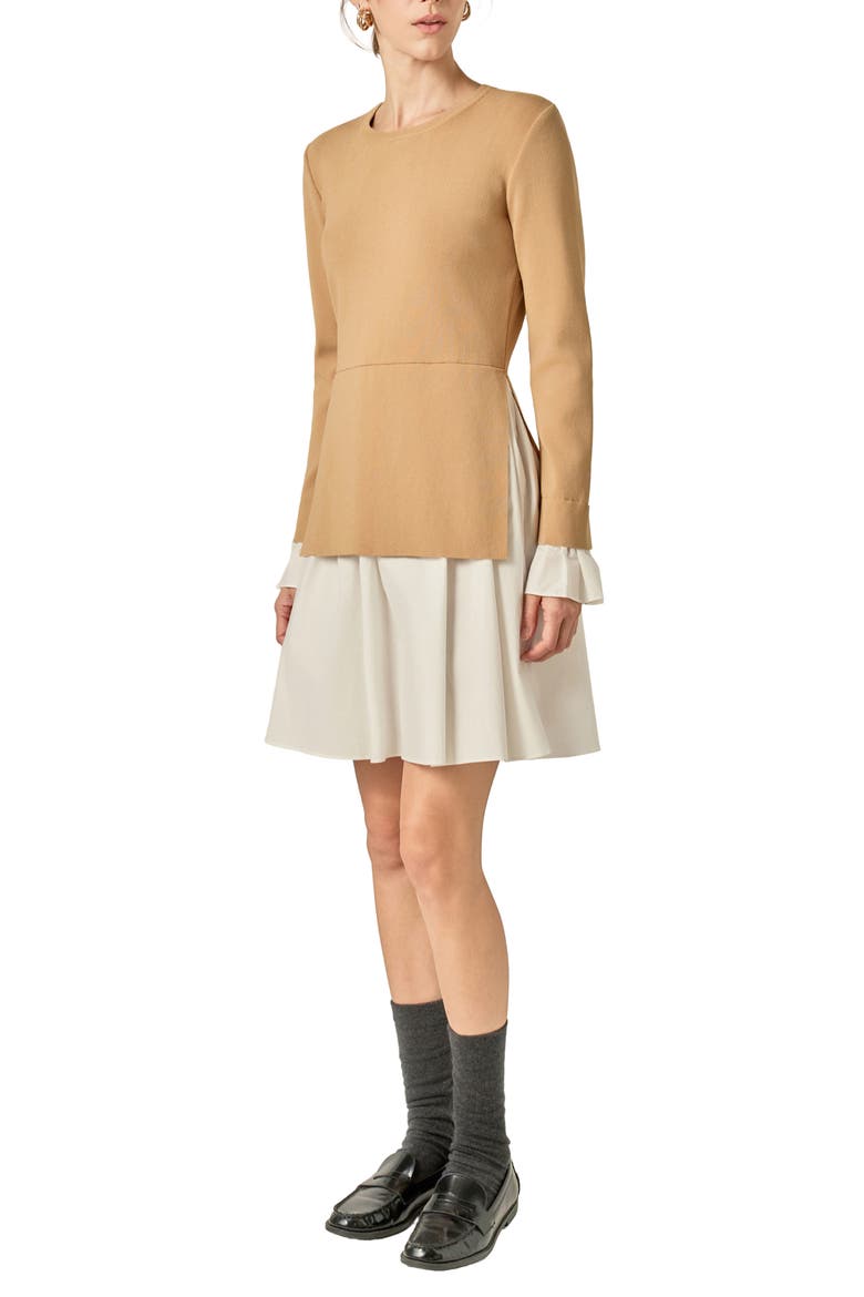 Combo Knit & Poplin Dress, Alternate, color, TAN/ WHITE