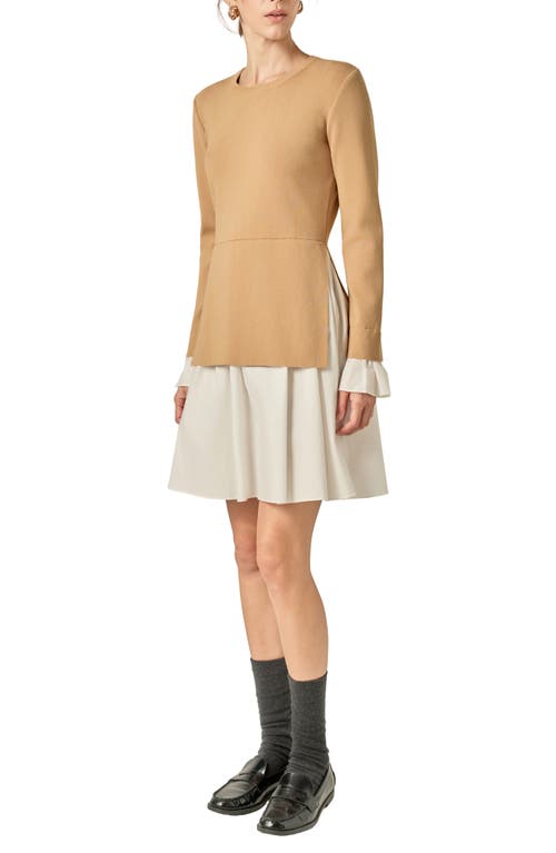 English Factory Combo Knit & Poplin Dress In Multi