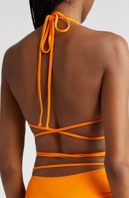 K.ngsley Naomi Halter Crossover Tie Waist Bikini Top In Orange