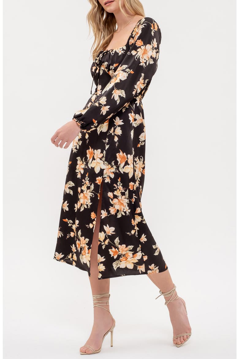 Floral Long Sleeve Midi Dress, Alternate, color, BLACK MULTI