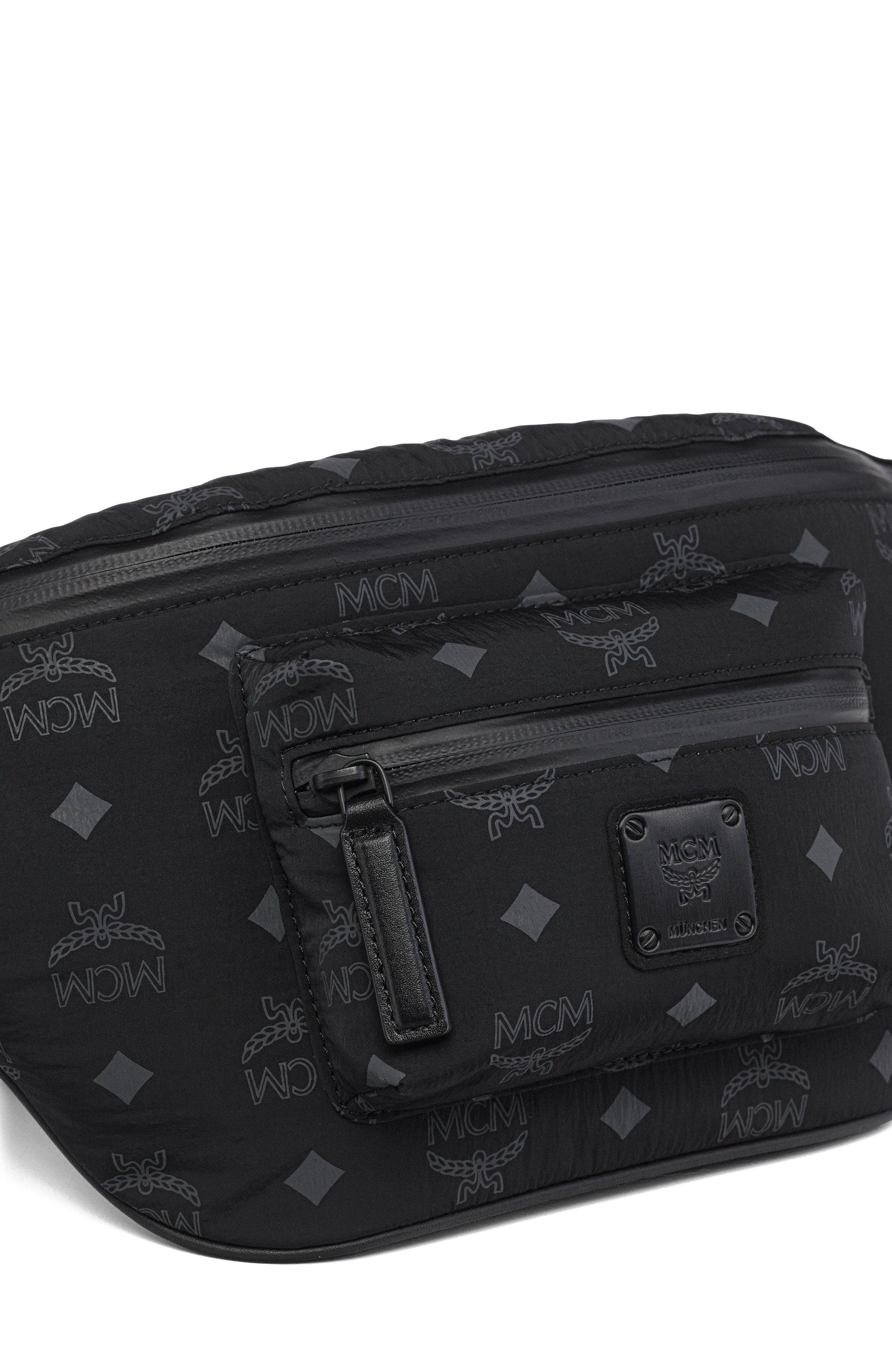 MCM Fursten Belt Bag in Monogram Nylon, Alternate, color, Black