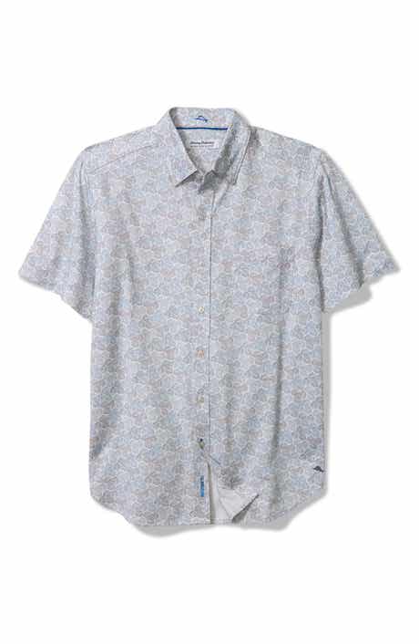 Tommy Bahama San Lucio Tri Leaf Geo Print IslandZone® Short Sleeve Button-Up Shirt
