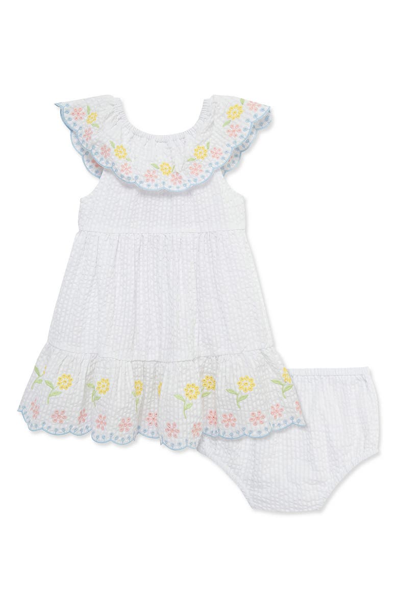 Little Me Floral Border Print Sundress & Bloomers, Alternate, color, White