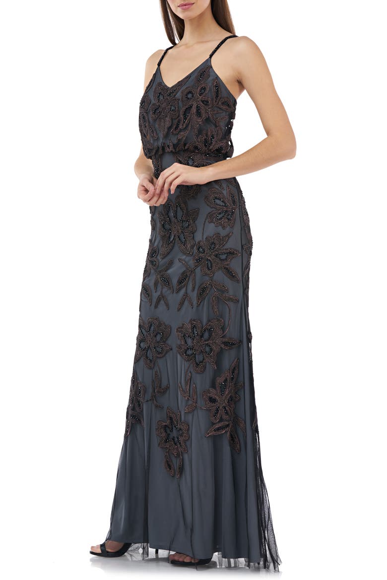 Beaded Blouson Gown, Alternate, color, BLACK/ MISTY LILAC