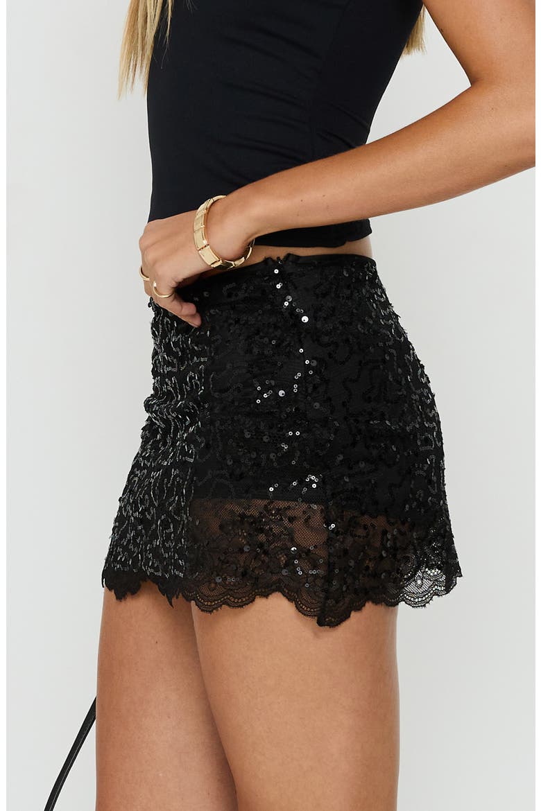 Ambrosa Sequin Lace Mini Skort, Alternate, color, BLACK