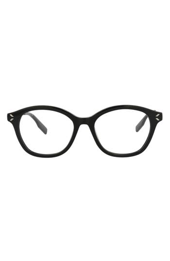 Alexander Mcqueen Mcqueen 51mm Round Optical Glasses In Black Silver Transparent