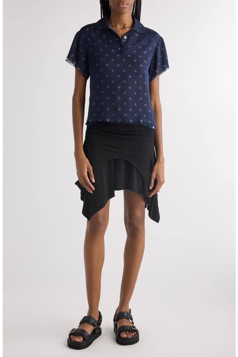 Takota Polka Dot Georgette Polo, Main, color, NAVY/ WHITE