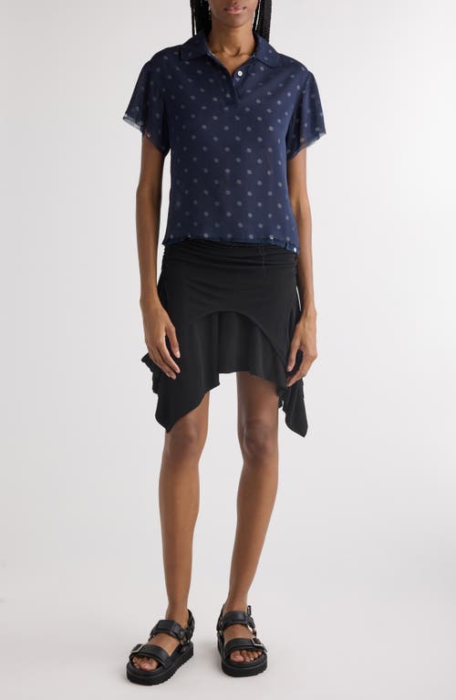 Shop Acne Studios Takota Polka Dot Georgette Polo In Navy/white