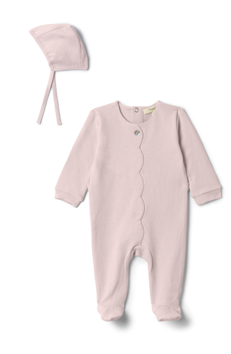 Fragile Girl Cotton Scallop Romper with Bonnet, Main, color, Baby Pink