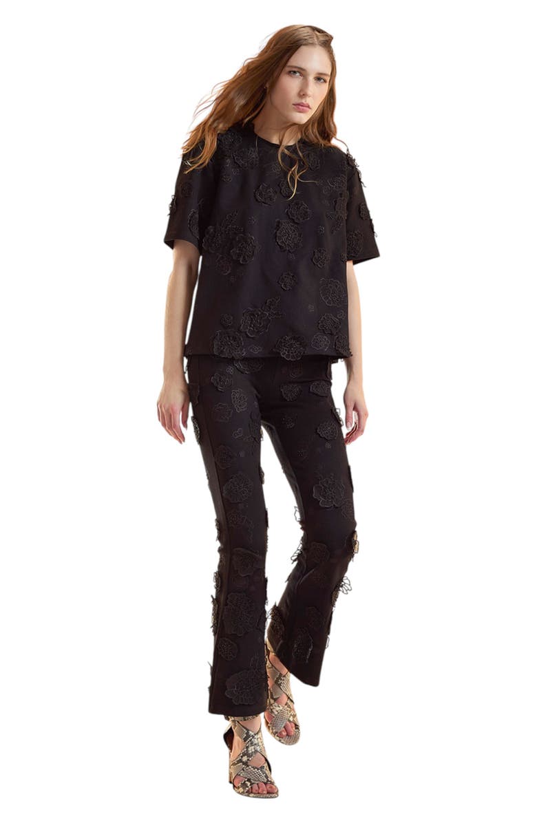 Cynthia Rowley Pop Floral Applique Pant, Alternate, color, Black