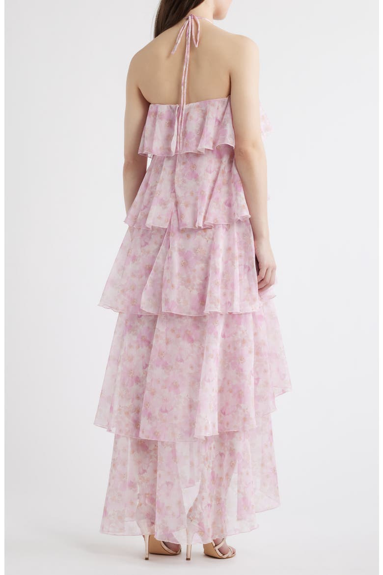 kait ruffled halter maxi dress NWT Kate Spade halter cover up maxi dress open back pink & black floral  ruffles