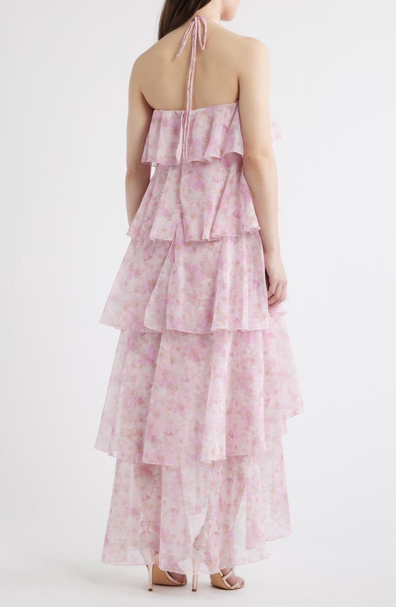 Lulus Maisie Ruffle Halter Maxi Dress, Alternate, color, Pink Multi