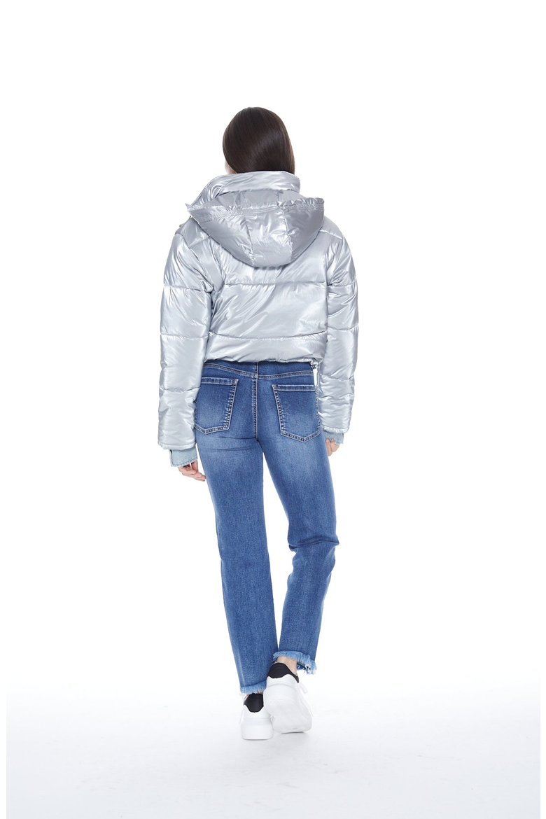 In The Mix Denim Shiny Puffer Jacket, Alternate, color, Metallic Silver