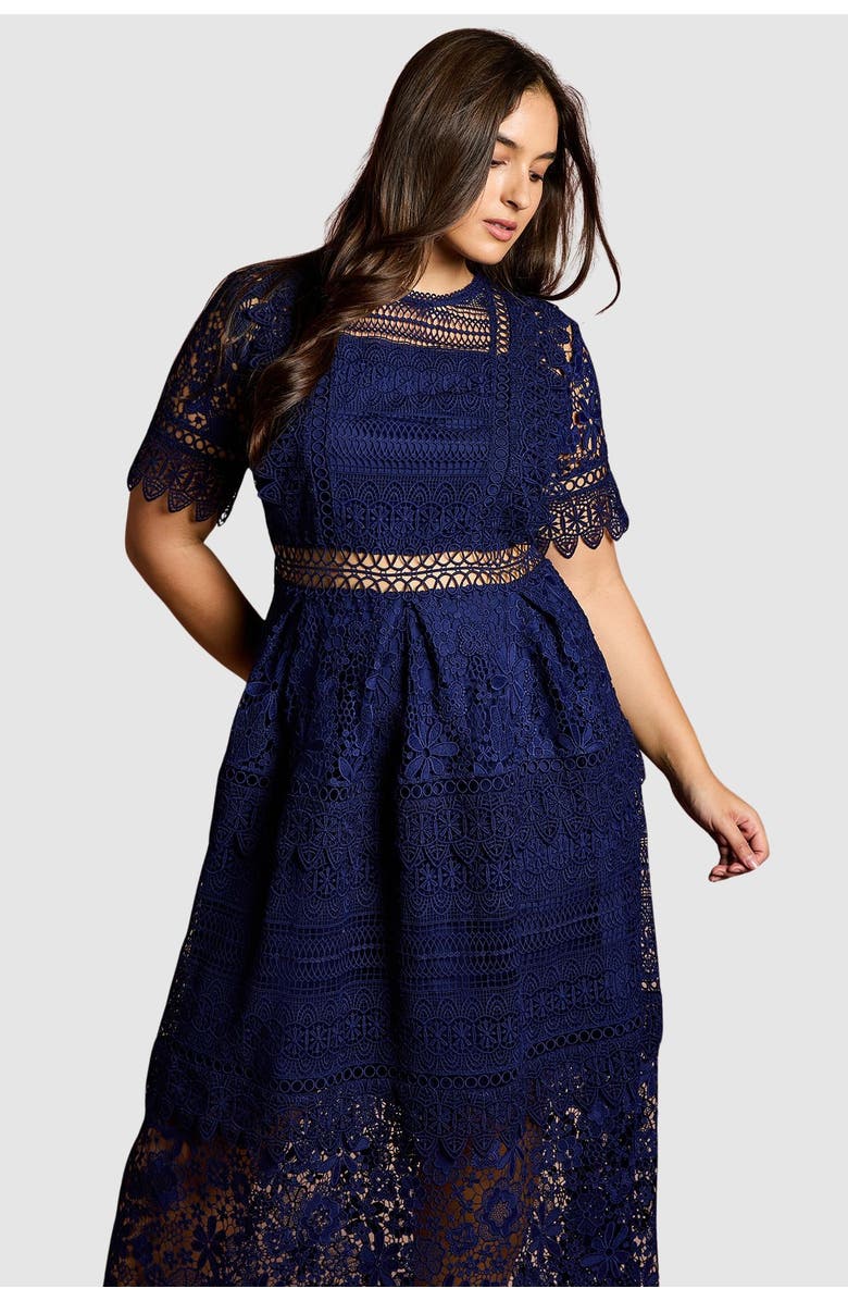 Coast Plus Short Sleeve Lace Midi Dress, Alternate, color, 